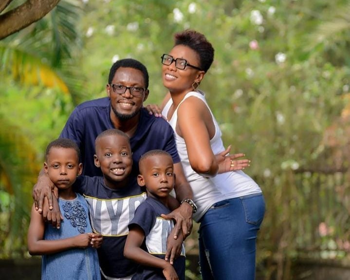 Valentino Kamya with his wife Lydia and their three children